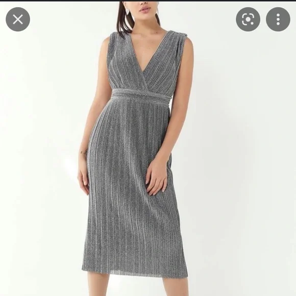 silver pleated midi dress Silver Pleated Skirt Midi Dress - Closet London